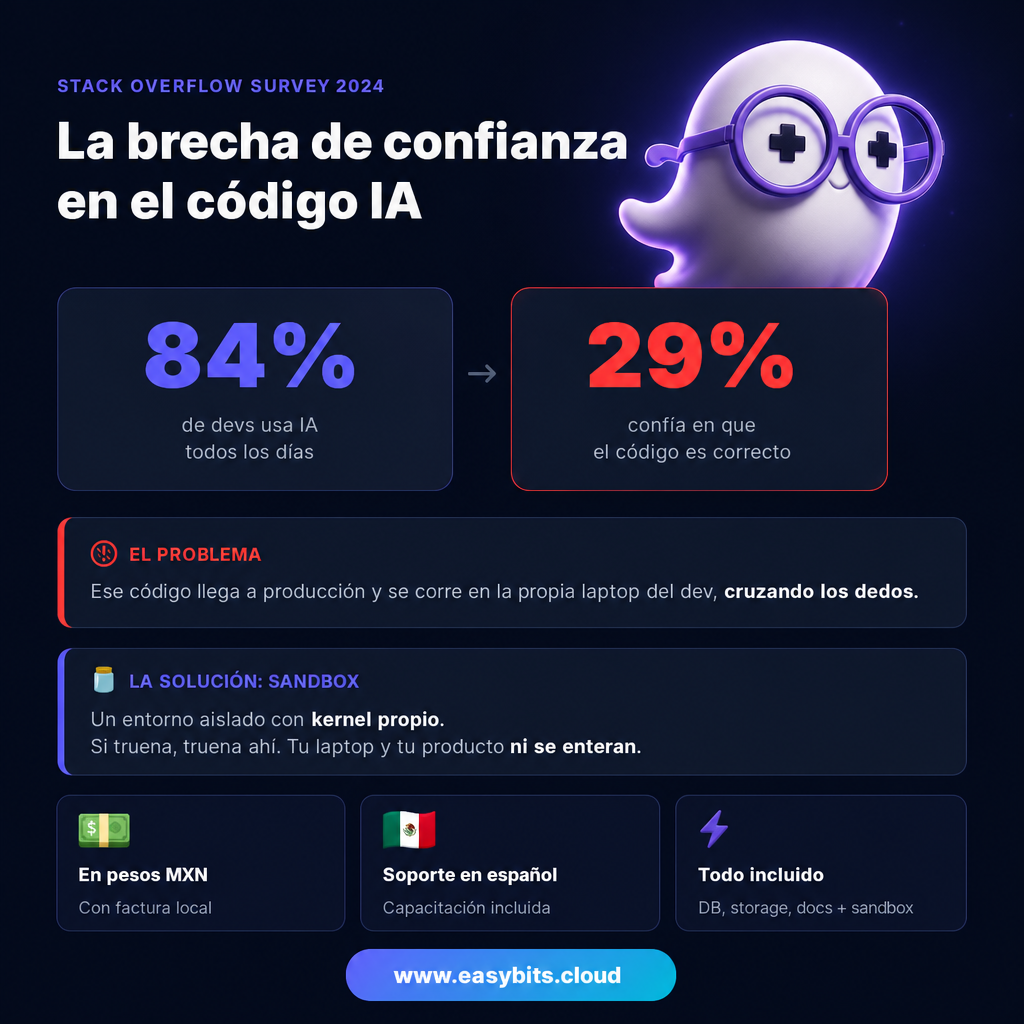 La brecha de confianza en el código IA: 84% de los devs ya usa IA, pero solo el 29% confía en que el código sea correcto